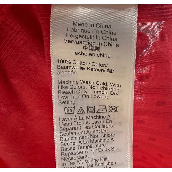 J Crew Peasant Top Size Small Novelty Artist Red Swiss Dot Shirred Cotton - Picture 6 of 7